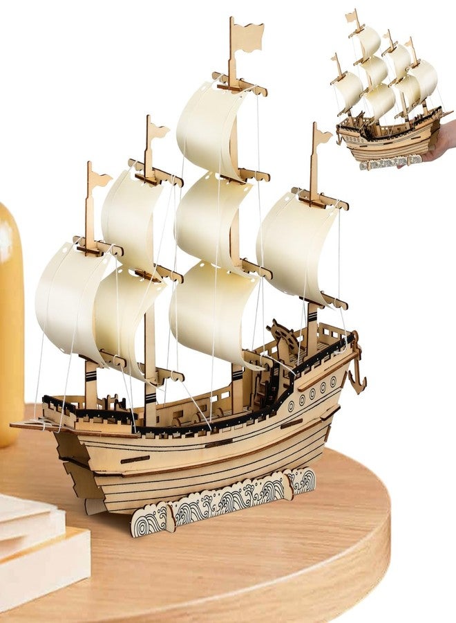 PRETYZOOM 3D Wooden Puzzle Sailboat Model Kit for Adults, DIY Ming Dynasty Ship, Handcrafted Wood Assembly, Home Decor, 15.55 X 13.50 X 3.93 Inches - Image 1